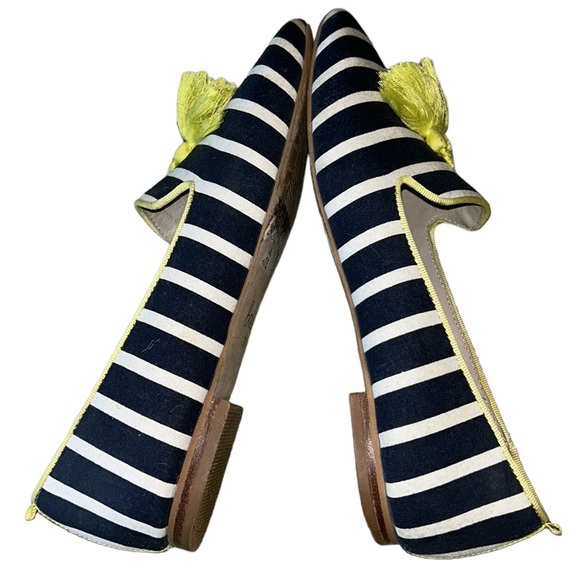 Boden Rowan Navy Blue Striped Yellow Tassel Slipper Loafers - 38.5 / 7.5 - Picture 10 of 16